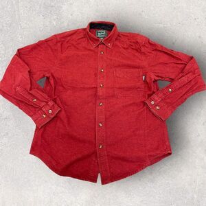 VINTAGE Woolrich Button Up Shirt Mens Large Long Red Chamois Flannel Size Medium